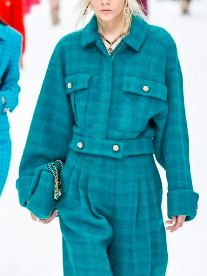

Regular Sleeve Urban Loose Plaid Jacket, Blue, Jackets