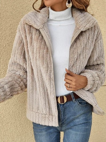 

Women's Spring/Fall Outerwear Casual Fluff/Granular Fleece Fabric Plain Long Sleeve Shawl Collar Jacket, Apricot, Outerwear