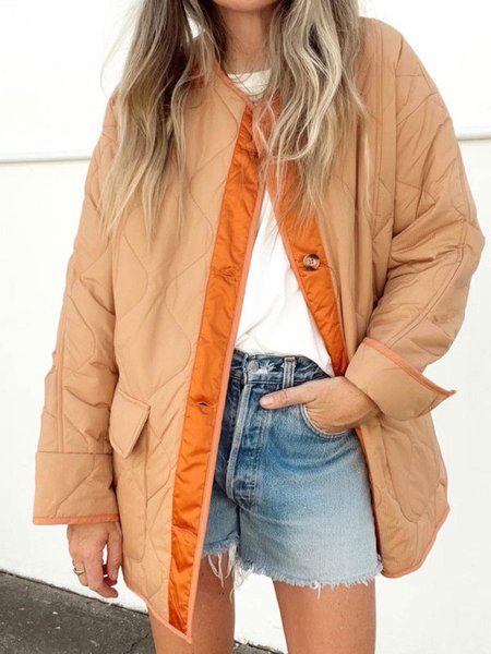 

Women's Plain Bomber Jacket Heavyweight Loose Jacket, Orange, Coats