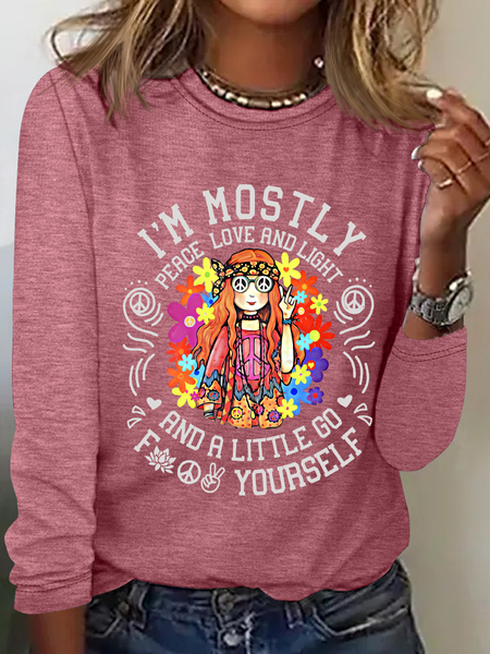 

Peace Love And Light Printed Hippy Casual Long Sleeve Shirt, Watermelon, Long sleeves