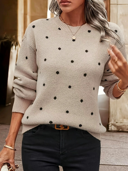 

Women Wool/Knitting Polka Dots Long Sleeve Comfy Casual Sweater, Camel, Sweaters