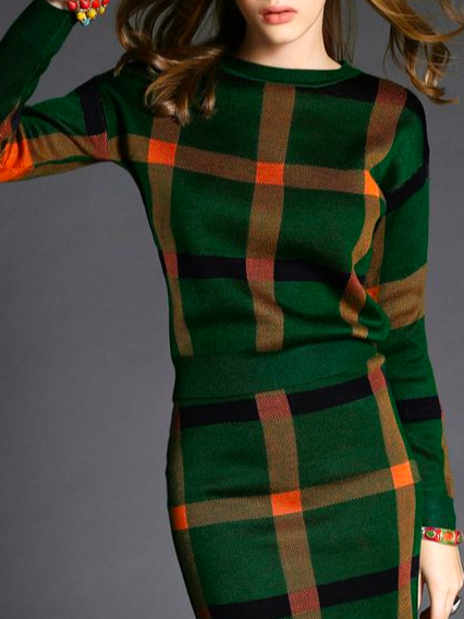 

Urban Regular Sleeve Plaid Sweater, As picture, Pullovers