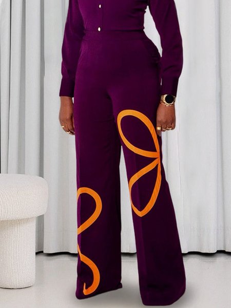 

Floral Urban High Waist Fashion Pants, Purple, Pants