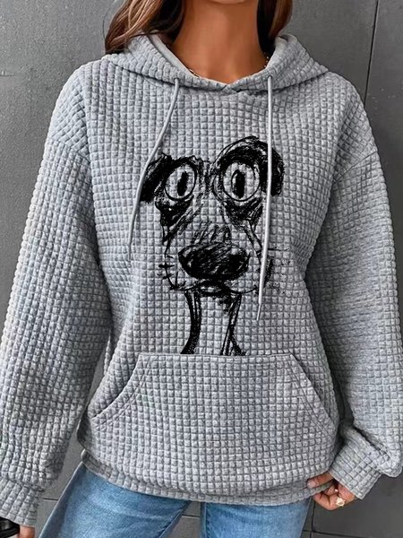 

Cute Puppy Retro Simple Loose Hoodie, Gray, Hoodies&Sweatshirts