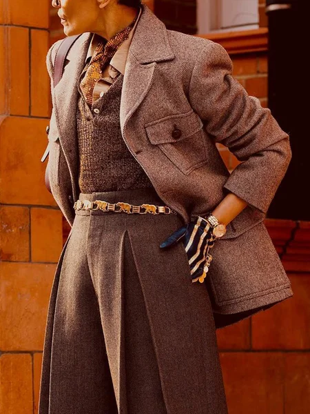 

Plain Lapel Collar Urban Pockets Long Sleeve Blazer, Brown, Blazers