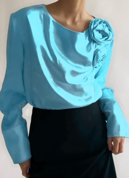 

Elegant Loosen Plain Long Sleeve Blouse, Blue, Blouses and Shirts