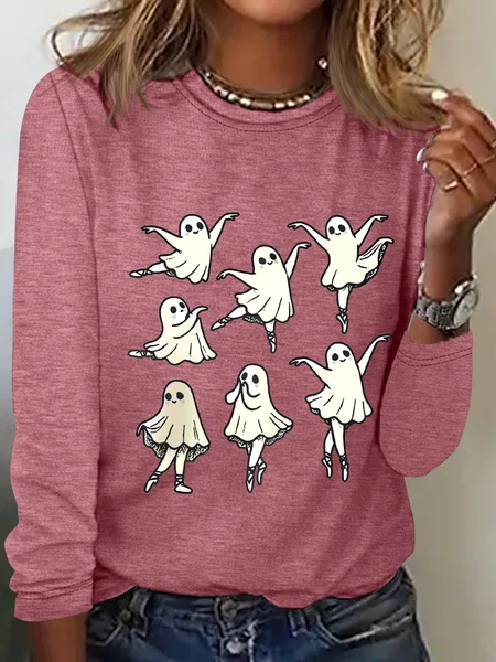 

Cute Ballet Ghost Casual Long Sleeve Shirt, Watermelon, Long sleeves