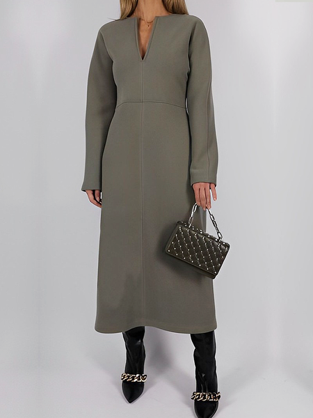 

Micro-Elasticity Regular Sleeve Urban Regular Fit Long Sleeve Maxi Dress, Green, Maxi Dresses