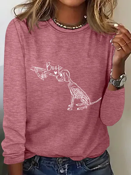 

Dog Skeleton Casual Long Sleeve Shirt, Watermelon, Long sleeves