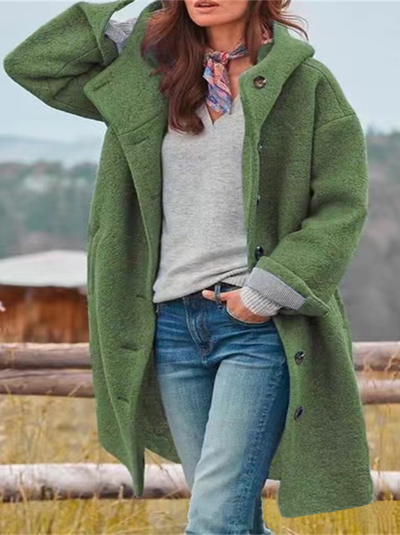 Women's Plain Regular Loose Jacket, Army green, Outerwear