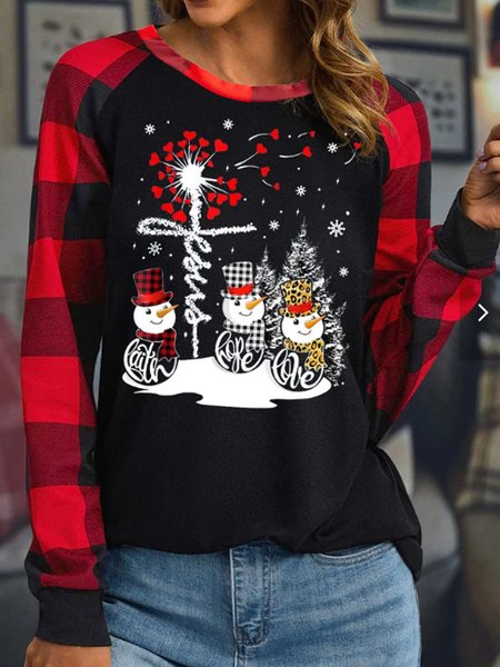 

Long Sleeve Christmas Regular Micro-Elasticity Loose Blouse For Women, Black, Blouses