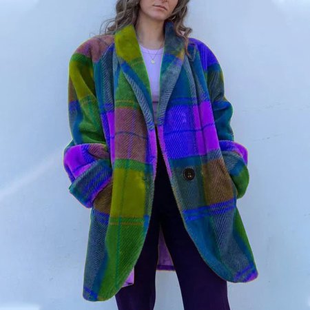 

Women's Plaid Regular Loose Jacket, Blue, Outerwear