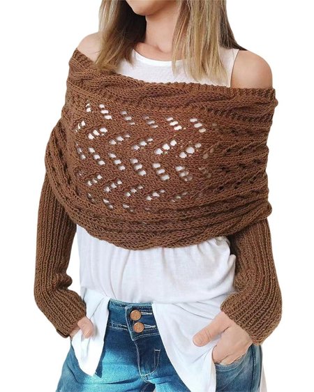 

Women's Spring/Fall Plain Vintage Long Sleeve Off The Shoulder Sweater, Deep brown, Sweaters