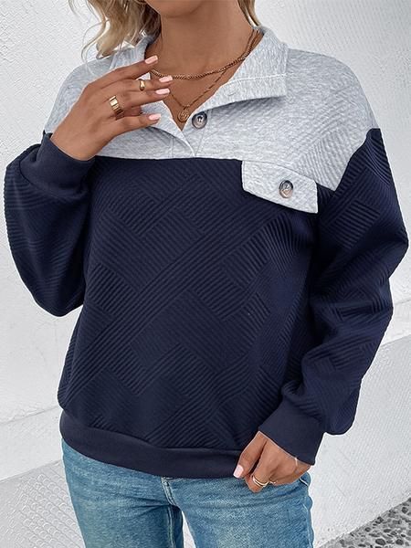 

Women's Shawl Collar Plain Casual Spring/Fall Long Sleeve Sweatshirt, Purplish blue, Sweatshirts & Hoodies