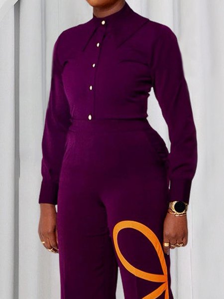 

Shirt Collar Regular Fit Urban Plain Shirt, Purple, Blouses and Shirts