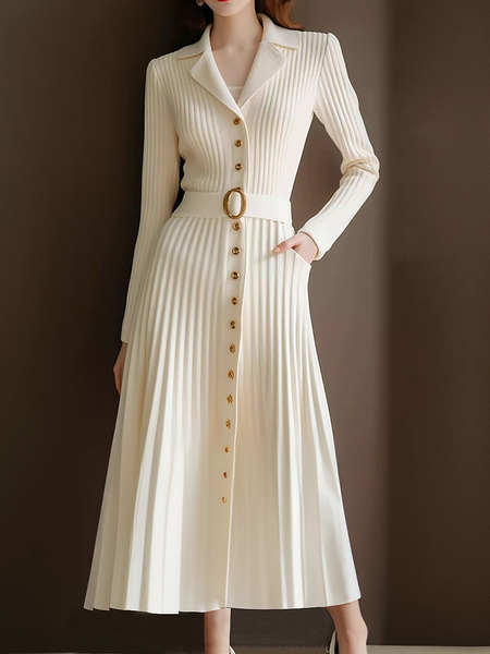 

Elegant High Elasticity Sweater Maxi Dress With Belt, Off white, Maxi Dresses