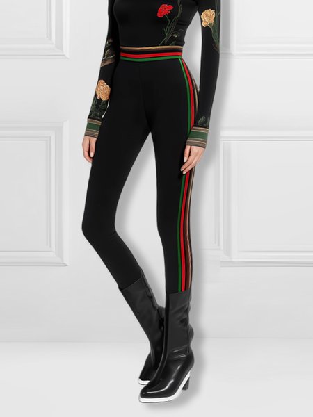 

Urban Printing Tight Color Block Pants, Black, Pants