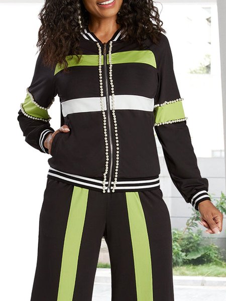 Striped Long Sleeve Casual Jacket, As picture, Jackets