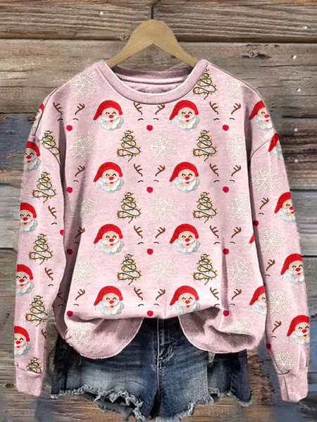 

Women's Crew Neck Santa Claus Printing Casual Spring/Fall Long Sleeve Sweatshirt, Pink, Sweatshirts & Hoodies
