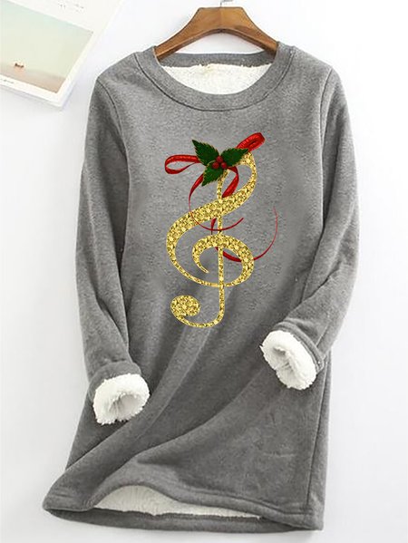 

Christmas Music Notes Casual Fluff Fleece Fabric Sweatshirt, Gray, Hoodies&Sweatshirts