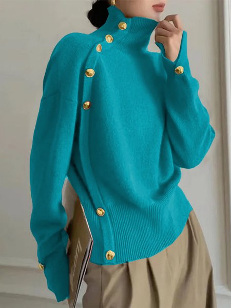 

Turtleneck Loose Regular Sleeve Urban Plain Sweater, As picture, Pullovers
