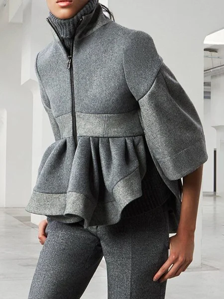 

Puff Sleeve Urban Stand Collar Jacket, Gray, Jackets