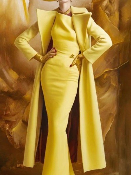 

Lapel Collar Plain Regular Fit Elegant Regular Sleeve Coat, Yellow, Coats
