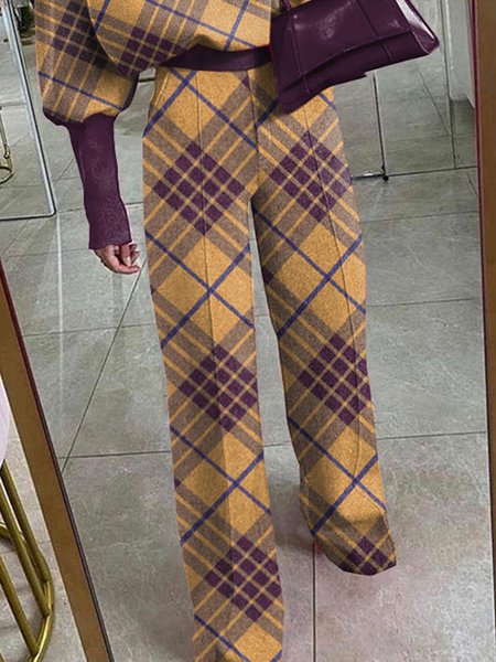 

Urban Plaid Loosen Pants, As picture, Pants