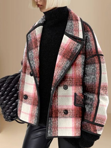 

Loose Plaid Urban Long Sleeve Buttoned Coat, Red, Coats
