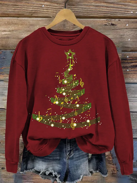 

Music Notes Christmas Tree Vintage Comfy Sweatshirt, Red, Hoodies&Sweatshirts