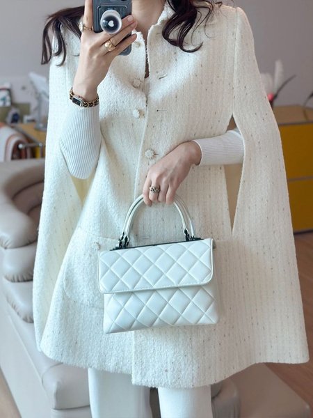 

Shirt Collar Elegant Plain Loosen Cloak, White, Poncho and Capes