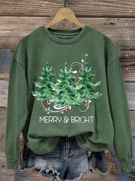 

Women's Crew Neck Christmas Tree Printing Casual Spring/Fall Long Sleeve Sweatshirt, Green, Sweatshirts & Hoodies