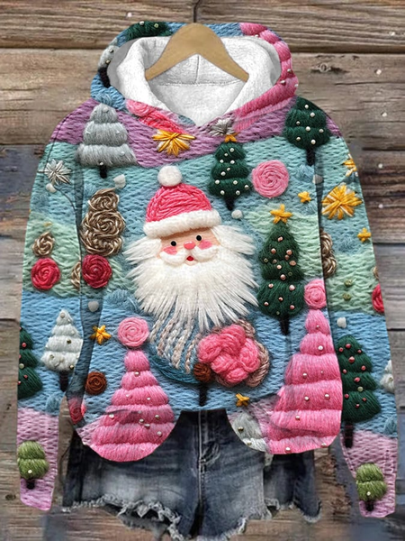 

Women's Christmas Santa Print Hoodie, Pink, Hoodies&Sweatshirts