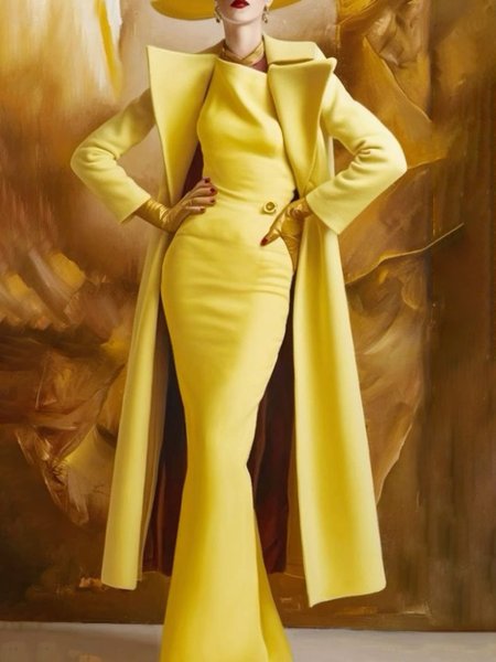 

Regular Fit Elegant Sleeveless Party Dress, Yellow, Maxi Dresses