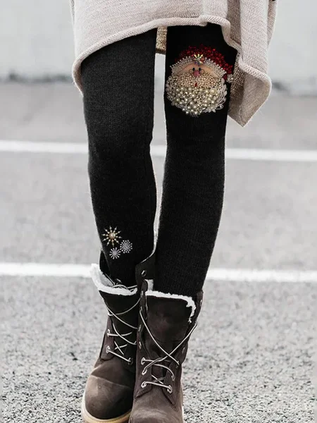 

Christmas Santa Claus & Snowflake Jewel Art Cozy leggings, Black, Pants