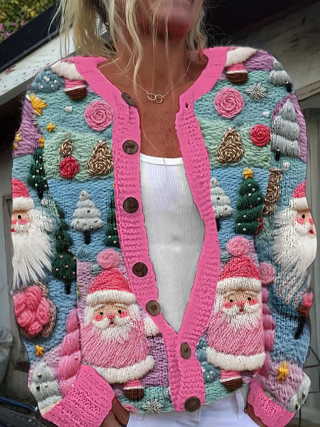 

Women's Christmas Santa Claus 3D Printing Print Cardigan, Pink, Cardigans