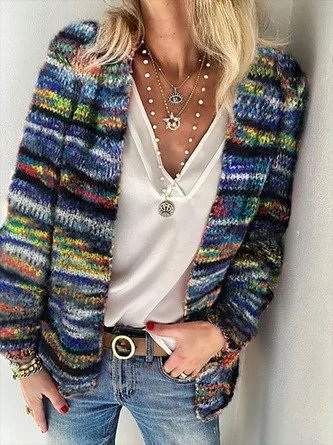 

Women Striped Long Sleeve Comfy Vintage Cardigan, Blue, Cardigans