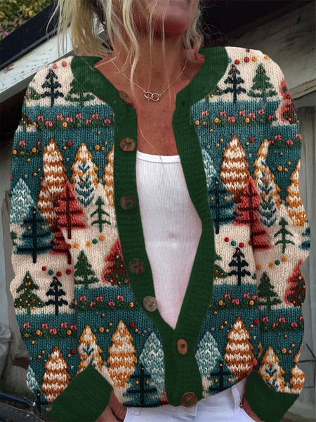 

Casual Regular Fit Floral Cardigan, Green, Cardigans