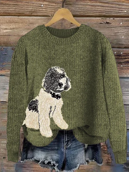 

Women's Winter Maple Leaf Casual Long Sleeve Crew Neck Knitted Sweater, Green, Sweaters