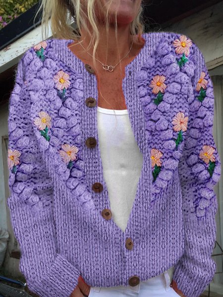 

Knitted Casual Cardigan, Purple, Cardigans