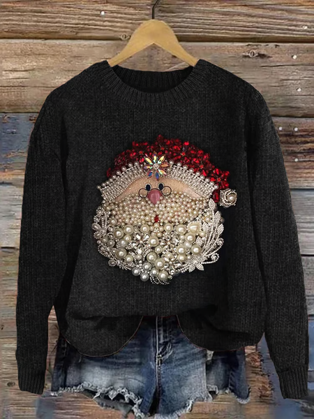 

Knitted Santa Claus Casual Sweater, Black, Sweaters