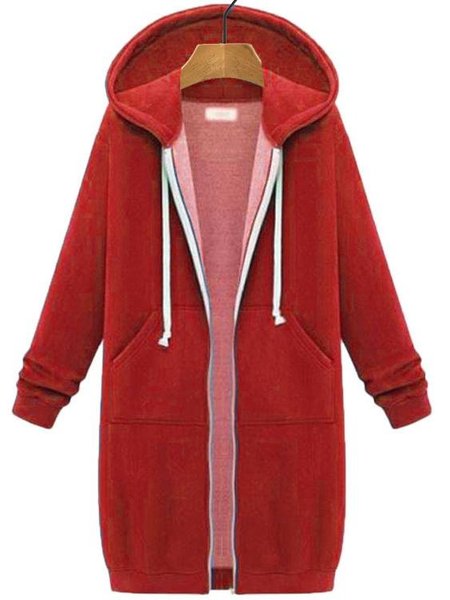 

Women's Plain Zip Up Hoodie Heavyweight Regular Fit Coat, Red, Coats