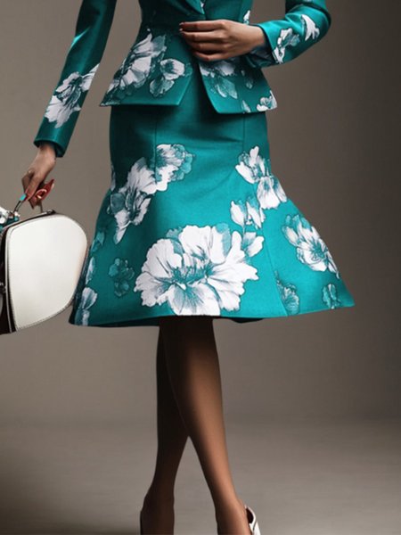 

Printing Floral Regular Fit Elegant Skirt, As picture, Skirts