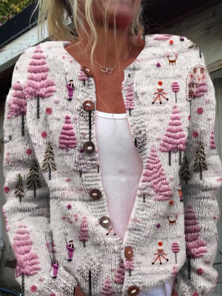 

Knitted Casual 3D Printing Cardigan, White, Cardigans