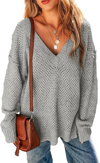 

Women Wool/Knitting Plain Long Sleeve Comfy Casual Sweater, Gray, Sweaters