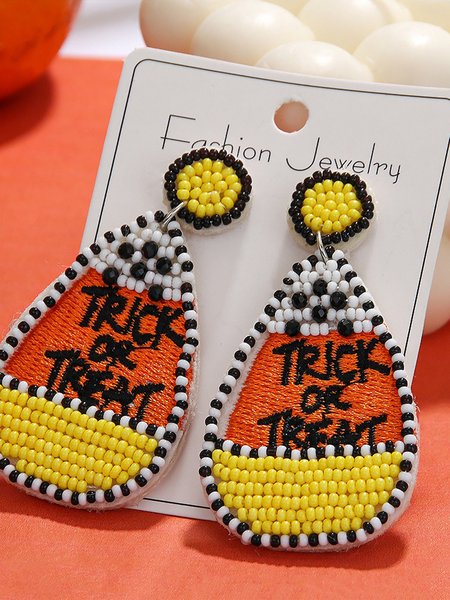 

Halloween Urban Pumpkin Pattern Text Letters Dangle, As picture, Earrings