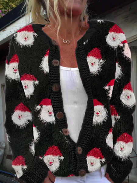

Women's Santa Claus Knitted Cardigan, Black, Cardigans