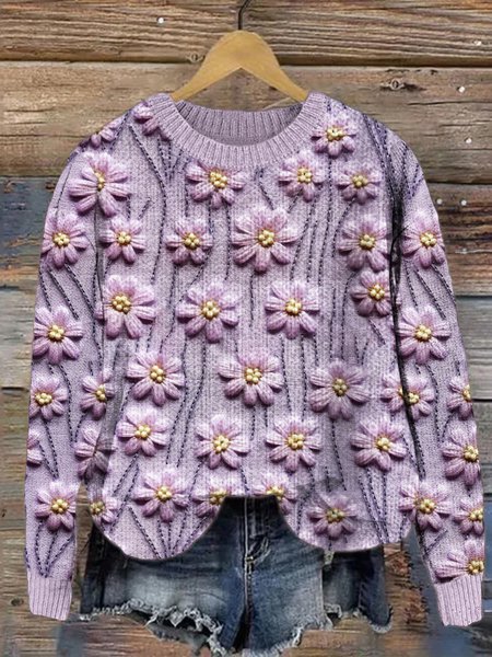 

Simple Maple Leaf Crew Neck Knitted Sweater, Purple, Sweaters