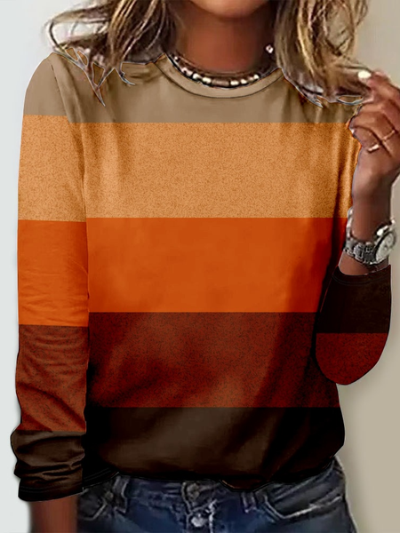 

Crew Neck Striped Long Sleeve Shirt, Orange, Long sleeves