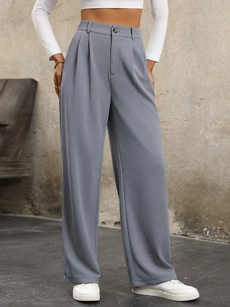 

Women's H-Line Straight Pants Daily Going Out Pants Black Casual Buckle Plain Spring/Fall Pants, Silver, Pants